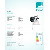 EGLO 91006 | Murcia Eglo falikar lámpa húzókapcsoló 1x E14 fekete, alabástrom, fehér