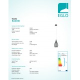 EGLO 92252 | Razoni Eglo függeszték lámpa 1x E27 fekete, szatén