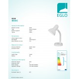 EGLO 9229 | Basic Eglo asztali lámpa 30cm kapcsoló flexibilis 1x E27 fehér