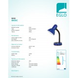 EGLO 9232 | Basic Eglo asztali lámpa 30cm kapcsoló flexibilis 1x E27 kék, fekete, fehér