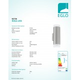 EGLO 92736 | RigaLED Eglo fali lámpa henger 2x GU10 400lm 4000K IP44 nemesacél, rozsdamentes acél, szatén