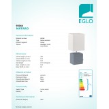 EGLO 93044 | Mataro Eglo asztali lámpa 30cm vezeték kapcsoló 1x E14 szürke, fehér