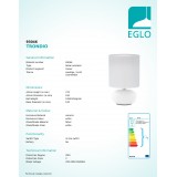 EGLO 93046 | Trondio Eglo asztali lámpa 27cm vezeték kapcsoló 1x E14 fehér