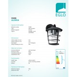EGLO 93098 | Aloria Eglo falikar lámpa 1x E27 IP44 fekete, áttetsző