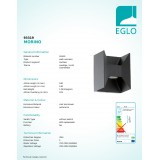 EGLO 93319 | Morino4 Eglo fali lámpa 2x LED 360lm 3000K IP44 antracit