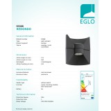 EGLO 93368 | Redondo Eglo fali lámpa 2x LED 360lm 3000K IP44 antracit