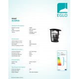 EGLO 93407 | Aloria Eglo fali lámpa 1x E27 IP44 fekete, áttetsző