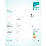 EGLO 93465 | Navedo Eglo álló lámpa 220cm 3x E27 IP44 fekete, antikolt ezüst, áttetsző