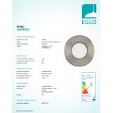 EGLO 93482 | Lamedo Eglo beépíthető lámpa Ø100mm 1x LED 180lm 3000K IP67/65 IK09 nemesacél, rozsdamentes acél, opál