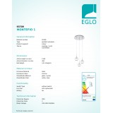 EGLO 93709 | Montefio-1 Eglo függeszték lámpa 3x LED 1440lm 3000K króm, kristály, áttetsző