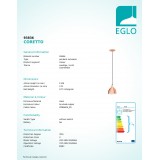 EGLO 93836 | Coretto Eglo függeszték lámpa 1x E27 vörösréz, fekete