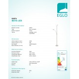EGLO 93874 | Baya-Led Eglo álló lámpa 180cm fényerőszabályzós kapcsoló, kapcsoló flexibilis, szabályozható fényerő 1x LED 1950lm + 1x LED 250lm 3000K matt nikkel, fehér