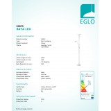 EGLO 93875 | Baya-Led Eglo álló lámpa 180cm fényerőszabályzós kapcsoló, kapcsoló flexibilis, szabályozható fényerő 1x LED 1950lm + 1x LED 250lm 3000K króm, fehér