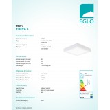 EGLO 94077 | Fueva-1 Eglo fali, mennyezeti LED panel négyzet 1x LED 1700lm 3000K fehér