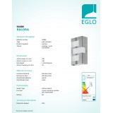 EGLO 94086 | Ralora Eglo fali lámpa négyzet 3x LED 540lm 3000K IP44 nemesacél, rozsdamentes acél, fehér