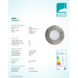 EGLO 94092 | Margo Eglo beépíthető lámpa Ø84mm 1x GU10 400lm 3000K IP65/20 nemesacél, rozsdamentes acél, opál