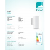 EGLO 94099 | RigaLED2 Eglo fali lámpa henger 1x GU10 240lm 3000K IP44 fehér