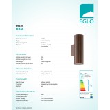 EGLO 94105 | RigaLED2 Eglo fali lámpa henger 2x GU10 480lm 3000K IP44 antikolt barna
