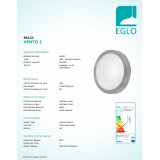 EGLO 94121 | Vento-LED Eglo fali, mennyezeti lámpa kerek 1x LED 950lm 3000K IP44 nemesacél, rozsdamentes acél, fehér