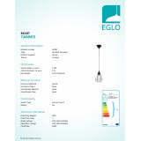 EGLO 94187 | Tarbes Eglo függeszték lámpa 1x E27 fekete