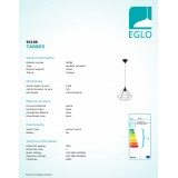 EGLO 94188 | Tarbes Eglo függeszték lámpa 1x E27 fekete