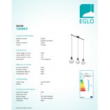 EGLO 94189 | Tarbes Eglo függeszték lámpa 3x E27 fekete
