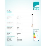 EGLO 94193 | Tarbes Eglo függeszték lámpa 1x E27 vörösréz, fekete
