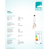 EGLO 94196 | Tarbes Eglo függeszték lámpa 3x E27 vörösréz, fekete