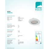 EGLO 94239 | Peneto Eglo beépíthető lámpa kerek billenthető Ø87mm 1x GU10 400lm 3000K fehér