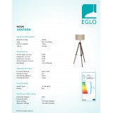 EGLO 94326 | Lantada Eglo álló lámpa 106cm vezeték kapcsoló állítható magasság 1x E27 dió, taupe, fekete