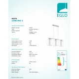 EGLO 94378 | Loncino-1 Eglo függeszték lámpa 3x E27 króm, fehér, áttetsző