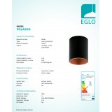 EGLO 94501 | Polasso Eglo mennyezeti lámpa henger 1x LED 340lm 3000K fekete, vörösréz