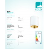 EGLO 94503 | Polasso Eglo mennyezeti lámpa henger 1x LED 340lm 3000K fehér, arany