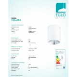 EGLO 94504 | Polasso Eglo mennyezeti lámpa henger 1x LED 340lm 3000K fehér, ezüst