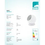 EGLO 94513 | Petto-1 Eglo asztali, fali lámpa vezeték kapcsoló mágneses búra, elforgatható alkatrészek 1x GU10 250lm 3000K fehér