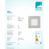 EGLO 94519 | Fueva-1 Eglo beépíthető LED panel négyzet 85x85mm 1x LED 300lm 3000K matt nikkel, opál