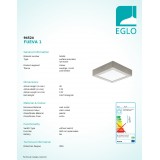 EGLO 94524 | Fueva-1 Eglo fali, mennyezeti LED panel négyzet 1x LED 1200lm 3000K matt nikkel, fehér