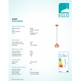 EGLO 94589 | Rocamar Eglo függeszték lámpa 1x E27 vörösréz, áttetsző, fekete