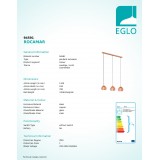 EGLO 94591 | Rocamar Eglo függeszték lámpa 3x E27 vörösréz, áttetsző, fekete