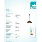 EGLO 94605 | Mogano Eglo függeszték lámpa 1x E27 fekete, vörösréz
