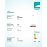EGLO 94606 | Mogano Eglo függeszték lámpa 1x E27 fehér, vörösréz
