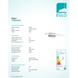 EGLO 94614 | Tabiano Eglo fali lámpa 2x LED 600lm 4000K matt nikkel, fehér