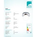 EGLO 94626 | Mosiano Eglo fali, mennyezeti lámpa 1x LED 340lm 3000K IP44 króm, fehér