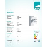 EGLO 94651 | Romendo Eglo falikar lámpa 2x LED 960lm 3000K IP44 króm, szatén, áttetsző