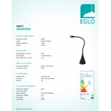 EGLO 94677 | Snapora Eglo asztali lámpa 48,5cm fényerőszabályzós érintőkapcsoló flexibilis, szabályozható fényerő 1x LED 330lm 3000K fekete