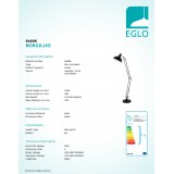 EGLO 94698 | Borgillio Eglo álló lámpa 190cm taposókapcsoló elforgatható alkatrészek 1x E27 fekete, fehér