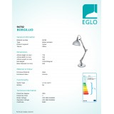 EGLO 94702 | Borgillio Eglo asztali lámpa 71cm vezeték kapcsoló elforgatható alkatrészek 1x E27 króm, fekete
