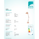 EGLO 94705 | Borgillio Eglo álló lámpa 190cm taposókapcsoló elforgatható alkatrészek 1x E27 vörösréz, fehér