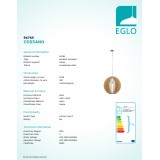 EGLO 94765 | Cossano Eglo függeszték lámpa 1x E27 matt nikkel, juhar