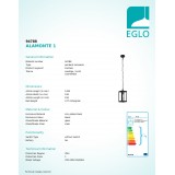 EGLO 94788 | Alamonte Eglo függeszték lámpa 1x E27 IP44 fekete, áttetsző